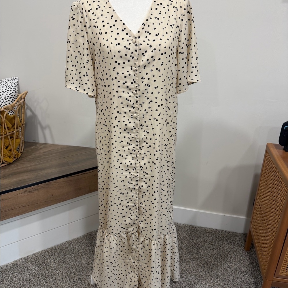Roolee Cream Polka Dot Maxi Dress